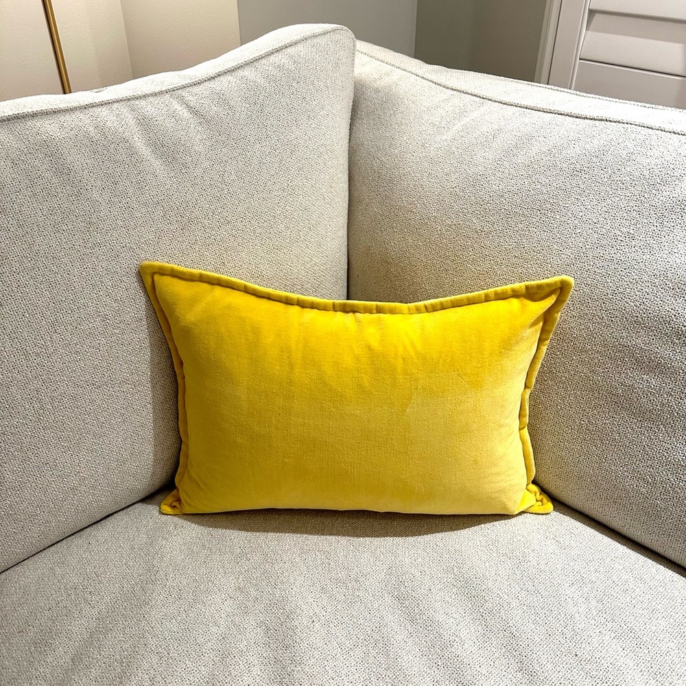 Montague Bright Yellow Cotton Velvet Throw Pillow Cover & Down Insert